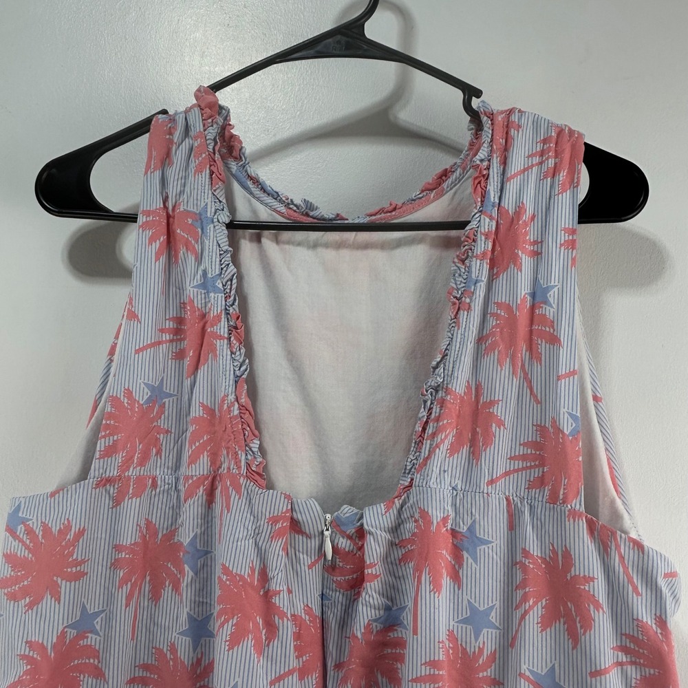 Crown & Ivy Pink Palm Tree Star Pinstripe Sleeveless Shift Dress Womens 16 - Picture 9 of 10